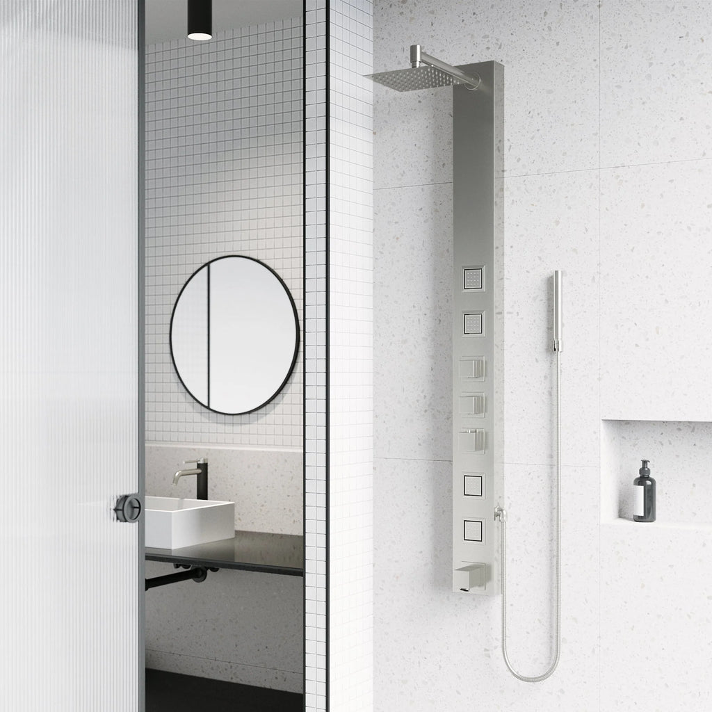 VIGO - Davidson Bowery 4-Jet Shower Panel System With Tub Spout In Stainless Steel Model# VG08023ST