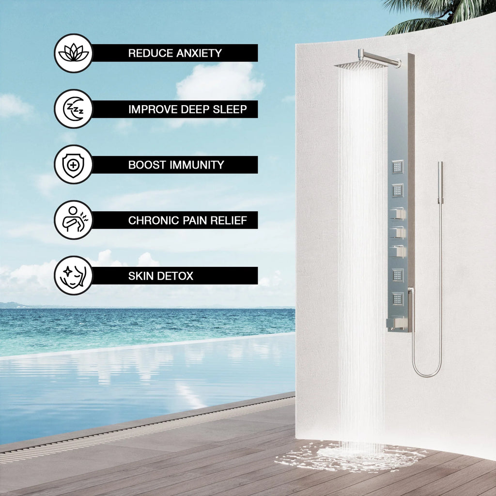 VIGO - Davidson Bowery 4-Jet Shower Panel System With Tub Spout In Stainless Steel Model# VG08023ST